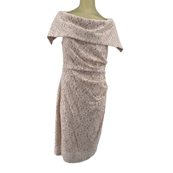 Vince Camuto Womens Off-Shoulder Lace Dress Size 14 beige formal - Picture 2 of 8